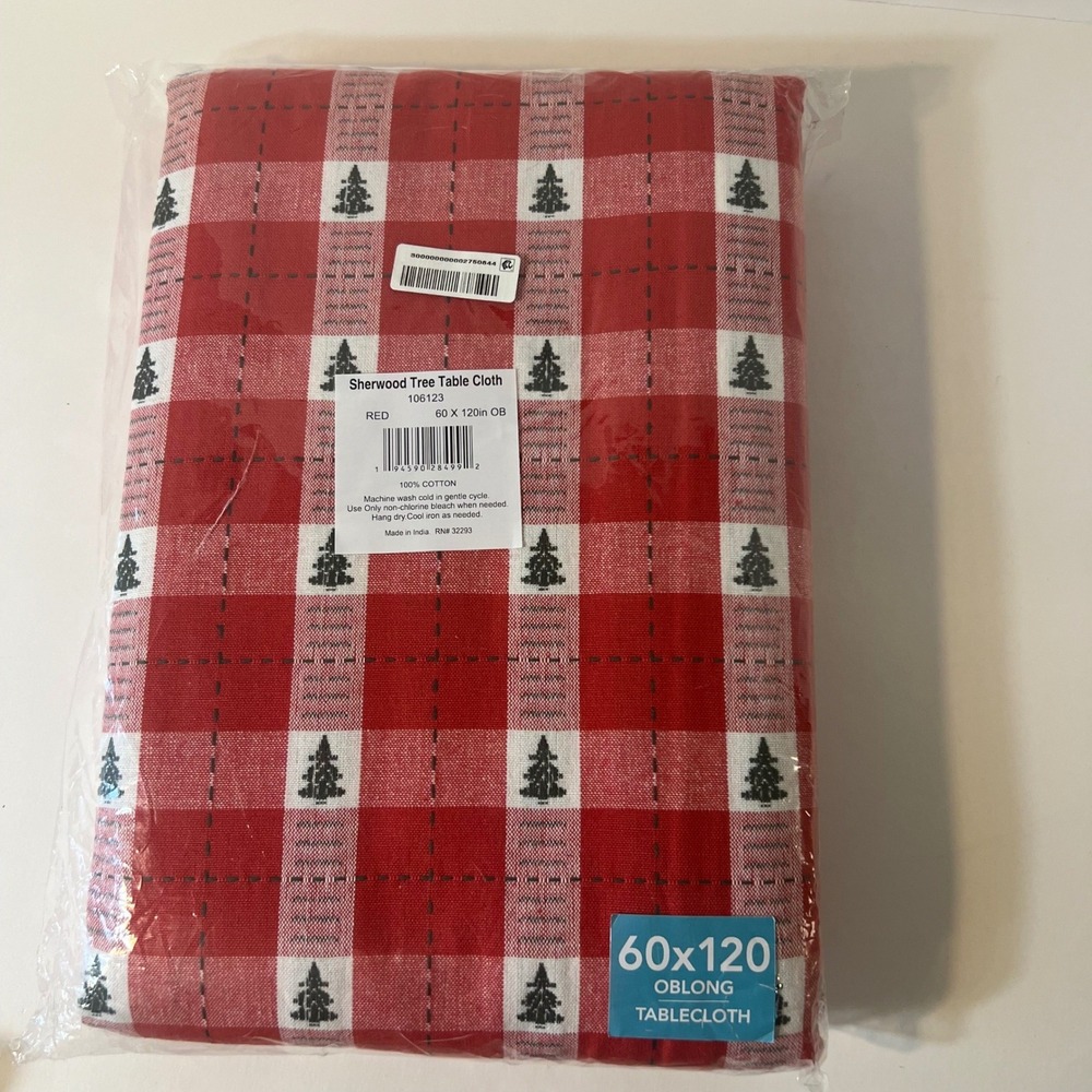 Sherwood Tree Dobby Tablecloth Red 60 x 120 NIP Cotton